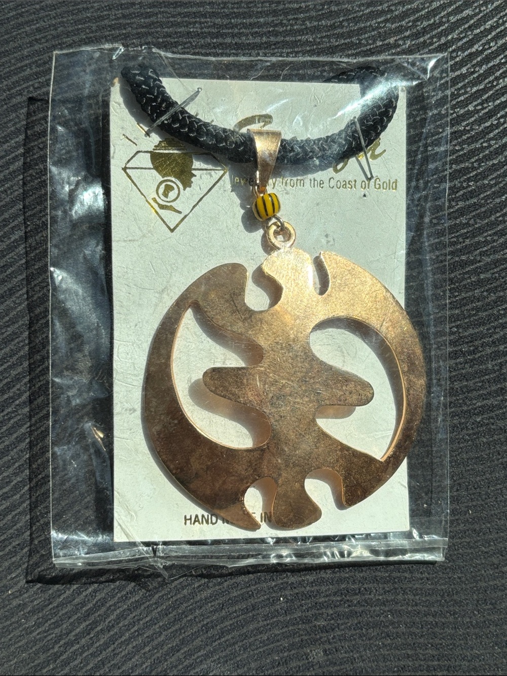 New BRASS ADINKRA GYE NYAME from GHANA African Continent Map PENDANT NECKLACE